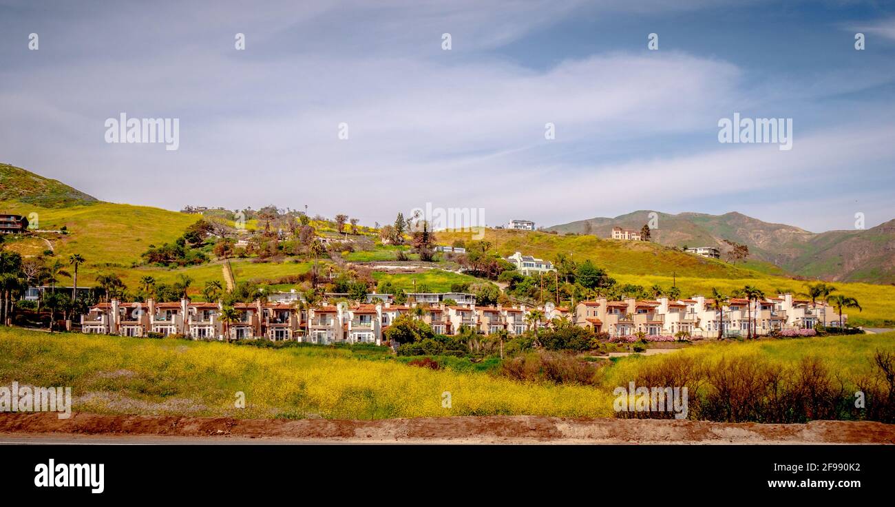 Exclusive mansions at Malibu beach at the Pacific Coast Highway - travel photography Stock Photo