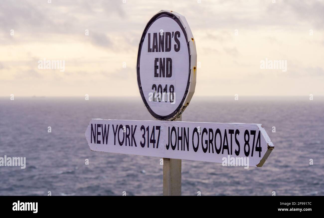 Famous Landmark in Cornwall - Lands End at the Celtic Sea - CORNWALL / ENGLAND - AUGUST 12, 2018 Stock Photo