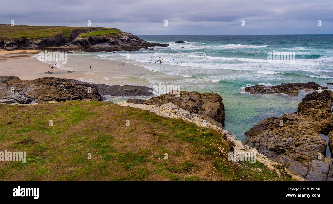 Famous landmark at the coast of Cornwall - Bedruthan Steps Stock Photo