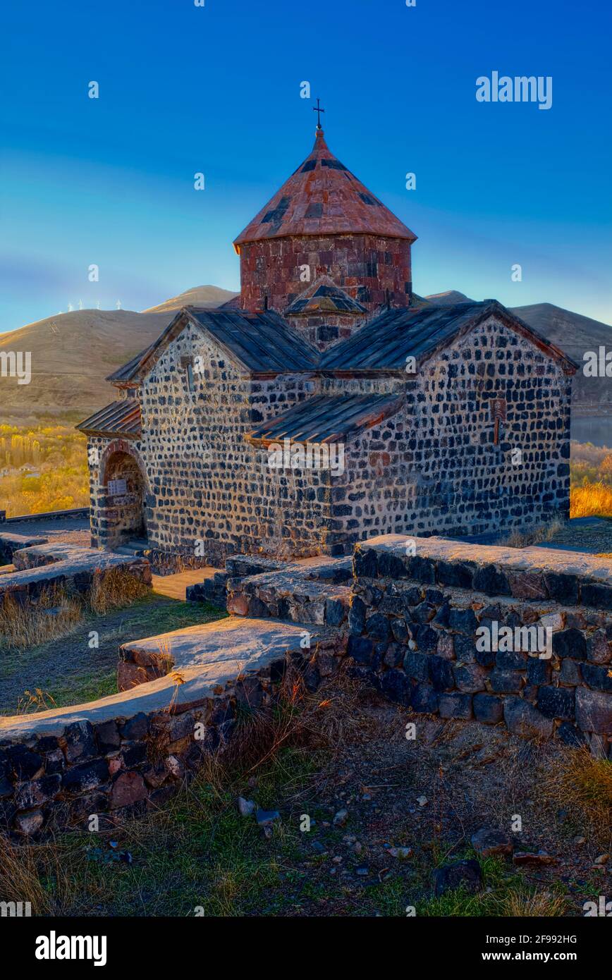 Today the two black temples of Sevan stand deserted like two guards of this ancient lake. The view from there is simply magnificent: the mountains sur Stock Photo