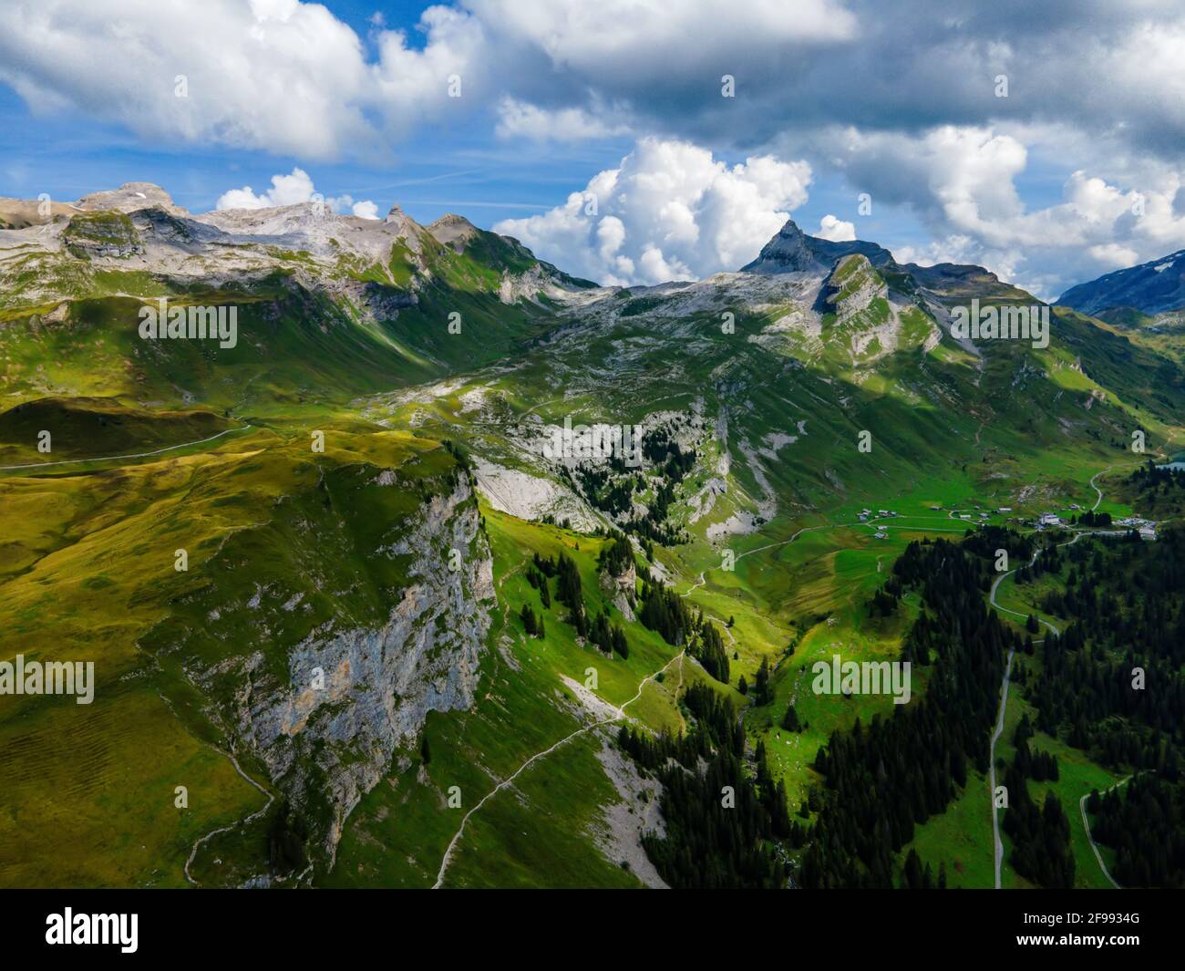 Wonderful Mountain Lake in the Swiss Alps - aerial photography Stock ...