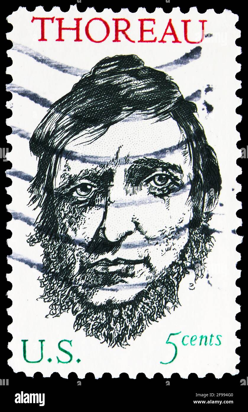 MOSCOW, RUSSIA - NOVEMBER 4, 2019: Postage stamp printed in United States shows Henry David Thoreau (1817-1862), serie, circa 1967 Stock Photo