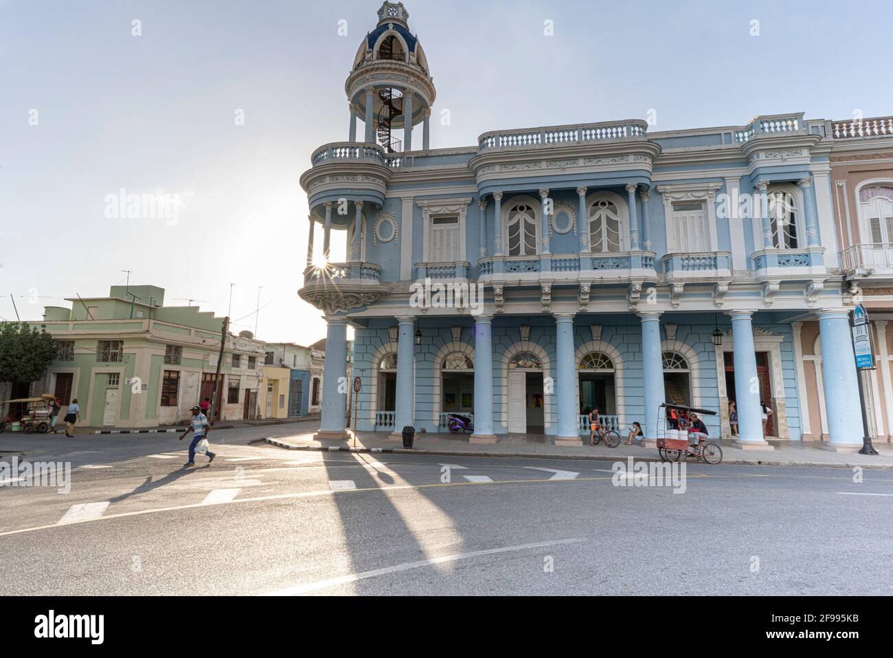 Facade of a colonial building at Parque Jose Marti in Cienfuegos, Cienfuegos Province, Cuba Stock Photo