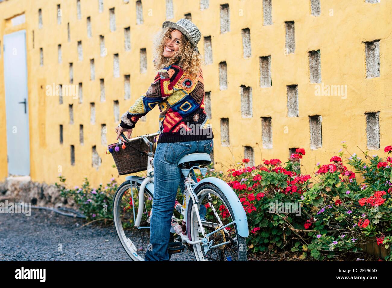 Beautiful and cheerful active young adult caucasian woman ready to go ...