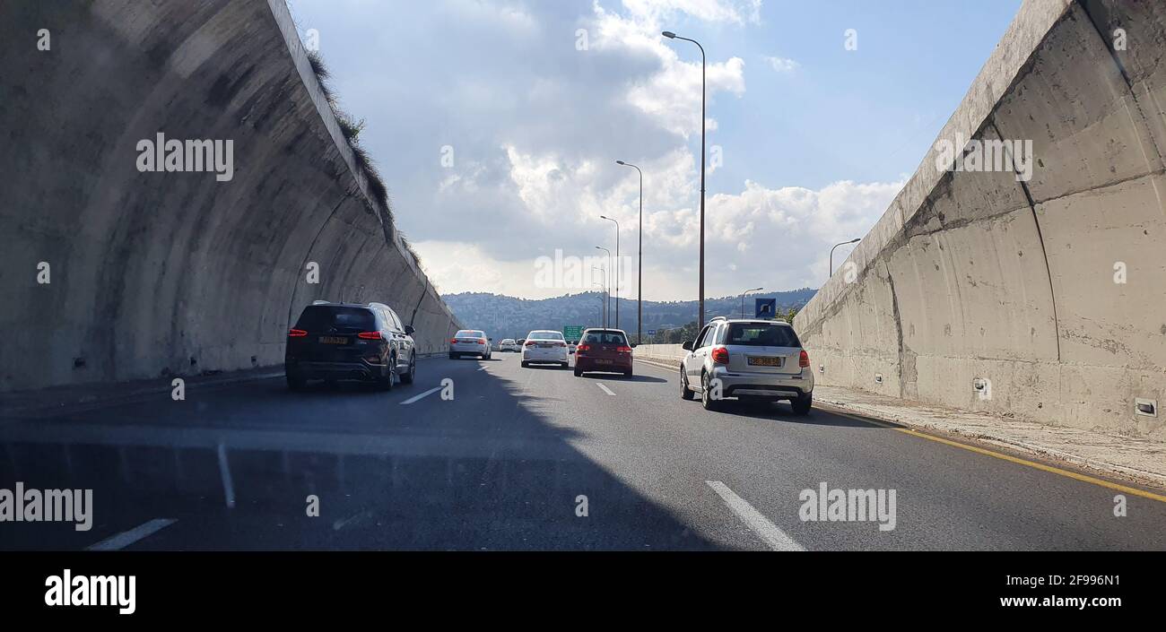 Highway tunnel between Jerusalem and Tel Aviv Stock Photo