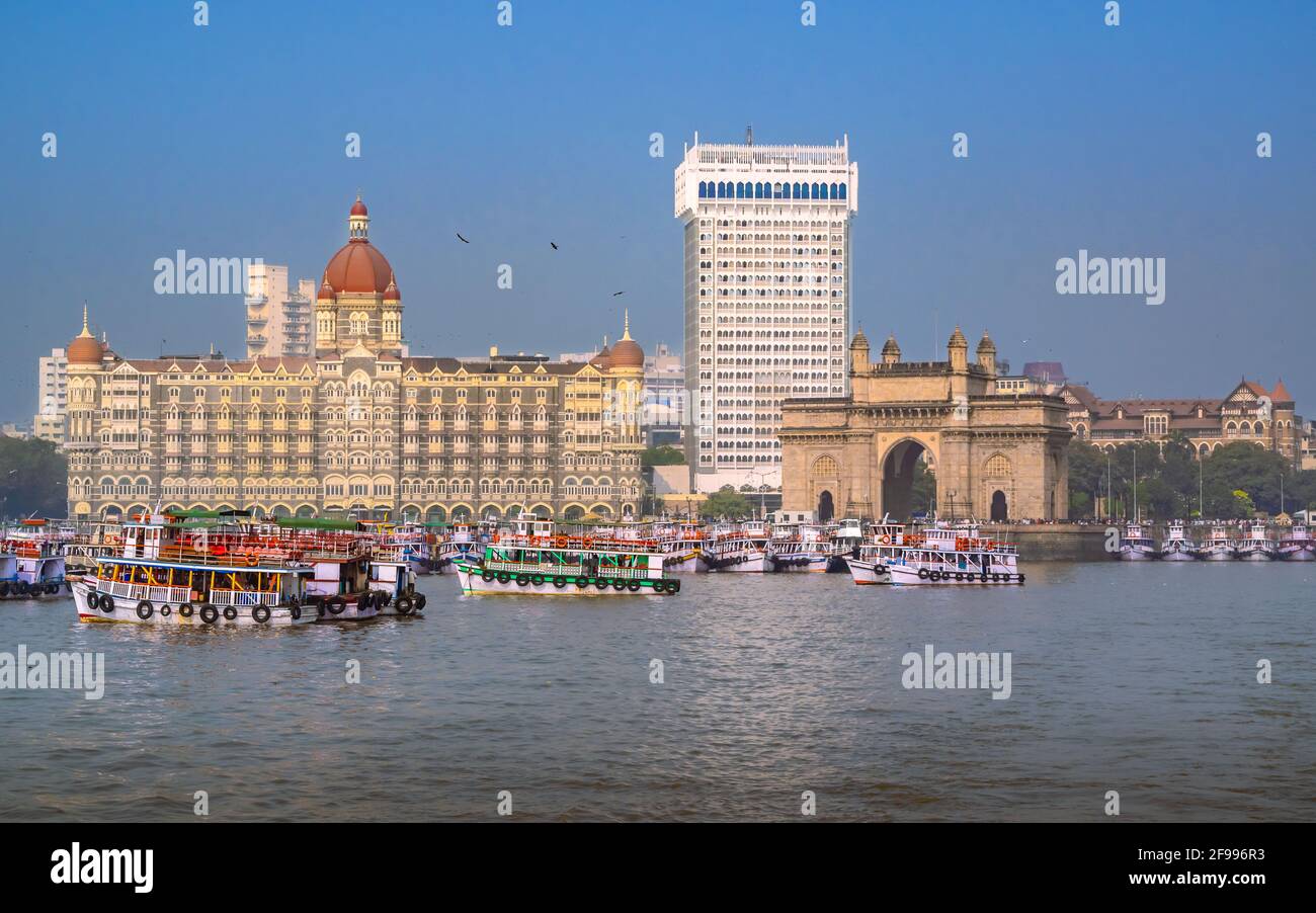 Panoramic View Of Mumbai Cityscape Gateway Of India From Harbour At panoramic-view-of-mumbai-cityscape-gateway-of-india-from-harbour-at