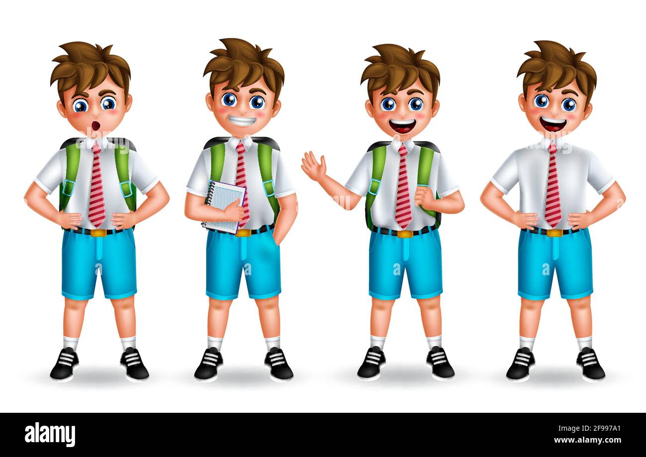 School boy vector characters set. Back to school 3d kids character in ...