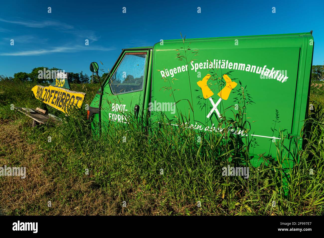 "Bread Express" delivery van in a field, Ruegen island Stock Photo Alamy