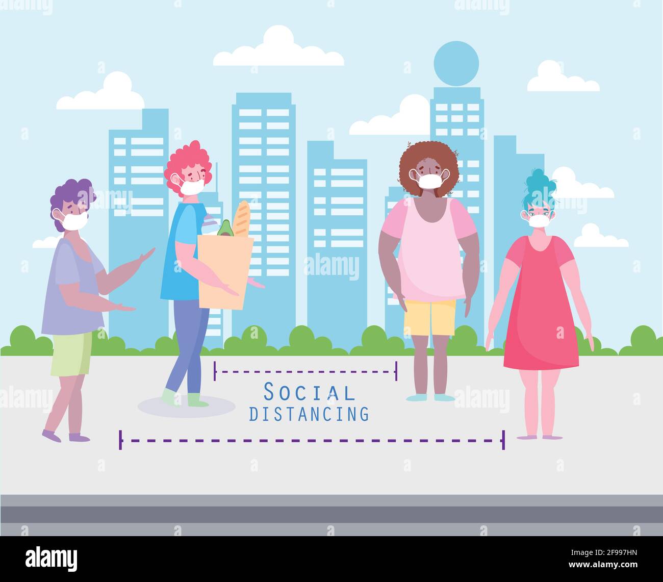 social distancing people in street city Stock Vector Image & Art - Alamy