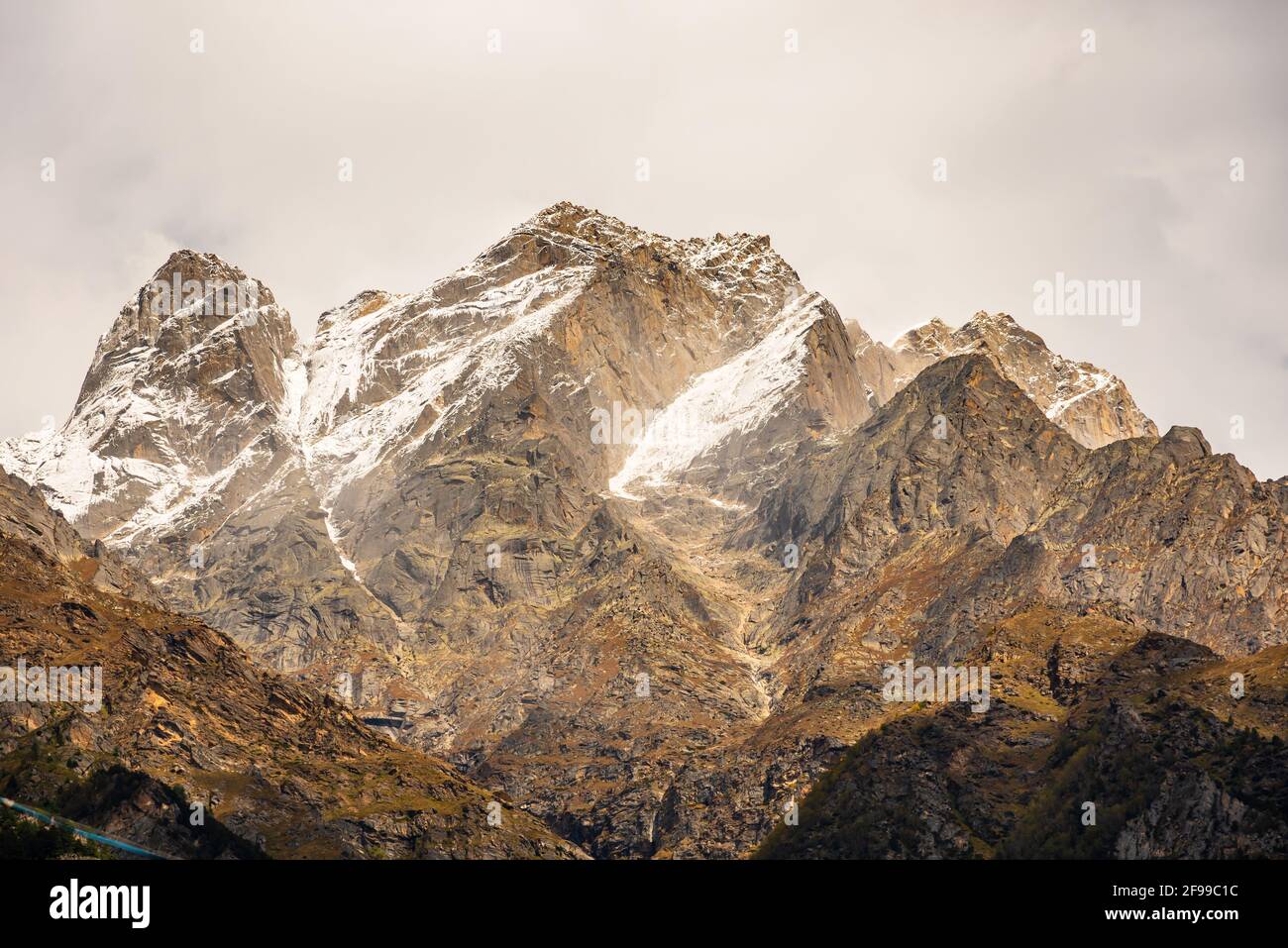 Yellow marble rocks mountains of Himalayas at Kinnaur district of