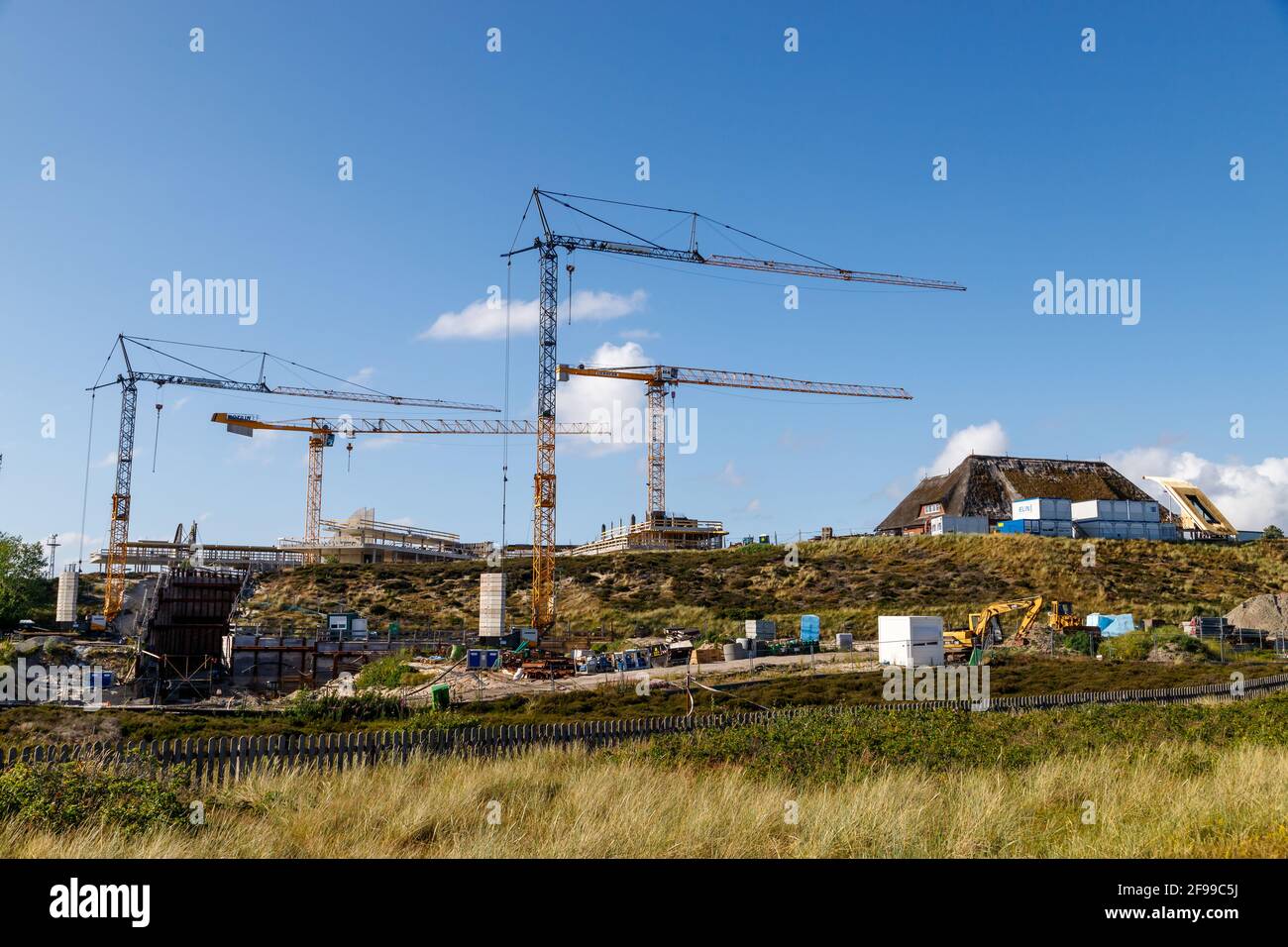 A construction project behind the dike at List, Sylt Island, Germany, Europe, Stock Photo
