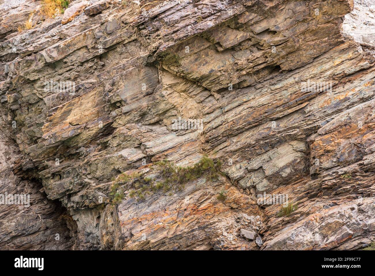 Strata of Mudrocks, it is a silicicastic sedimentary rock include siltstone, claystone, mudstone, slate & shale formed by accumulated sedimentation th Stock Photo