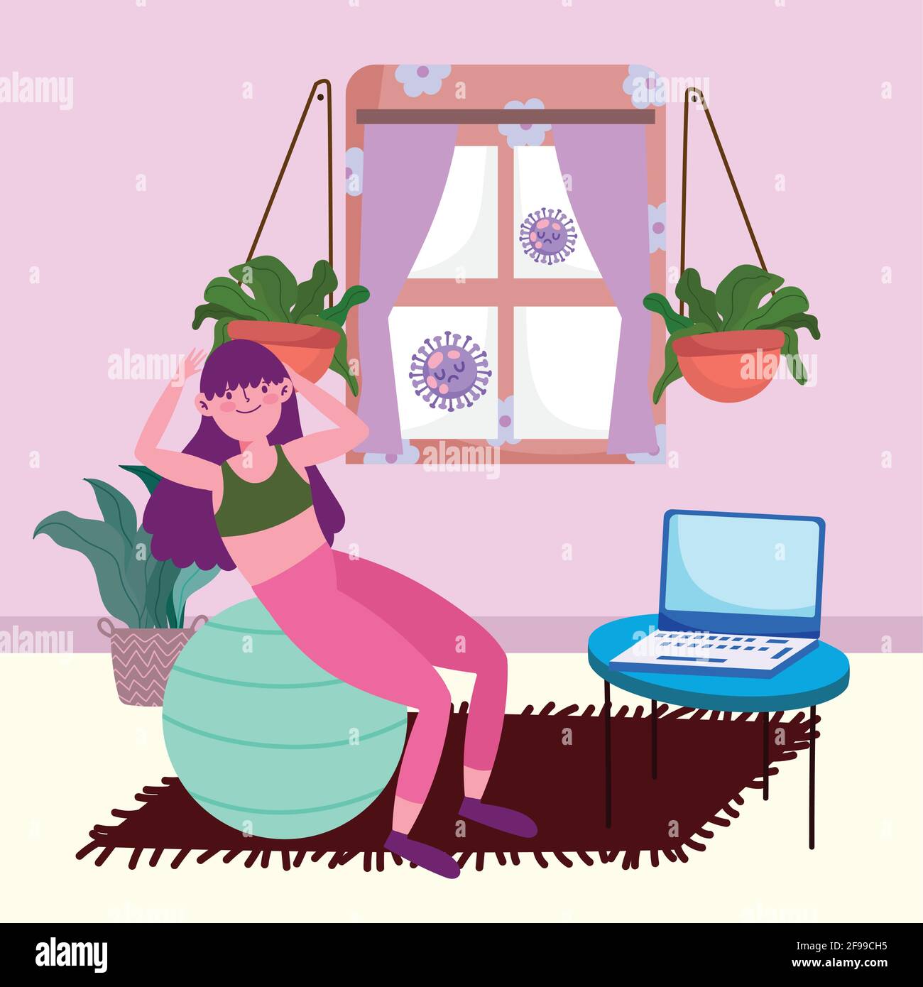 girl fitball exercise at home Stock Vector Image & Art - Alamy