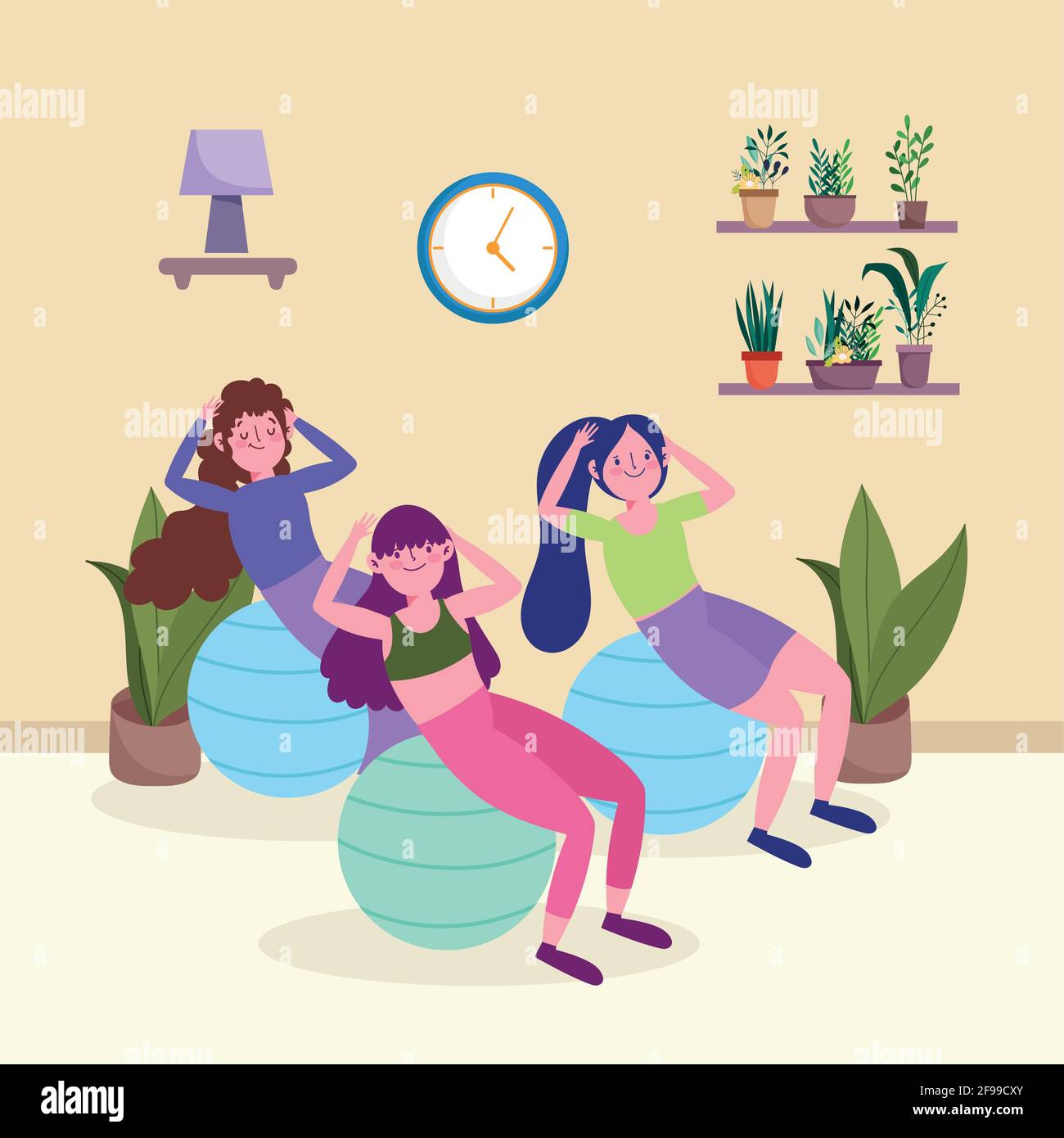 women with fitball practicing exercises Stock Vector Image & Art - Alamy
