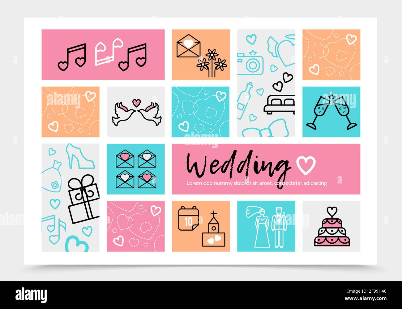 Wedding infographic template with pigeons bride groom music notes Intended For Wedding Infographic Template