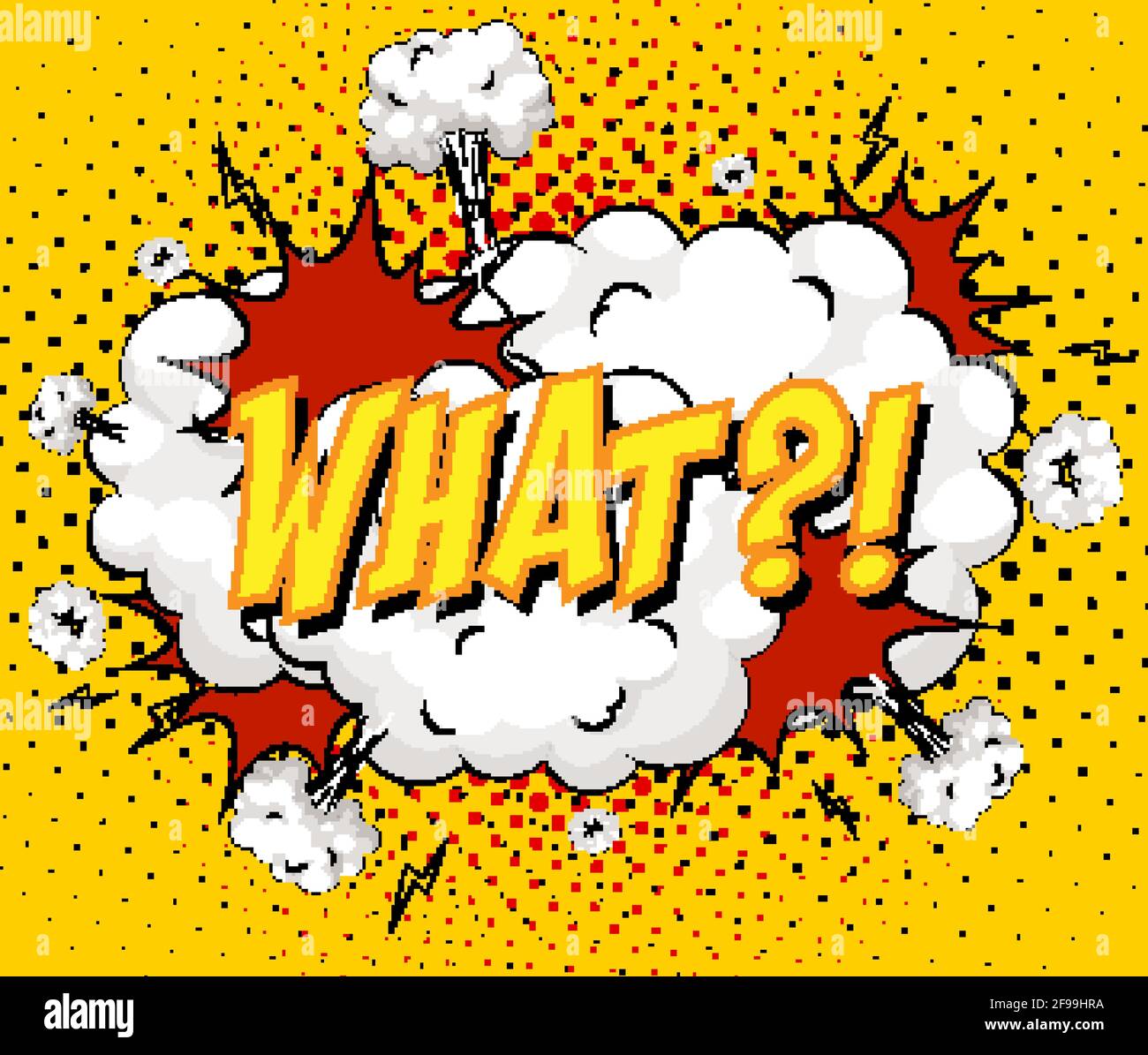  WHAT text on comic cloud explosion on yellow background illustration ...