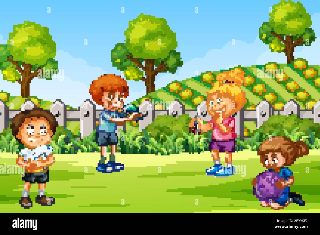 Scene with many children in the park illustration Stock Vector Image ...