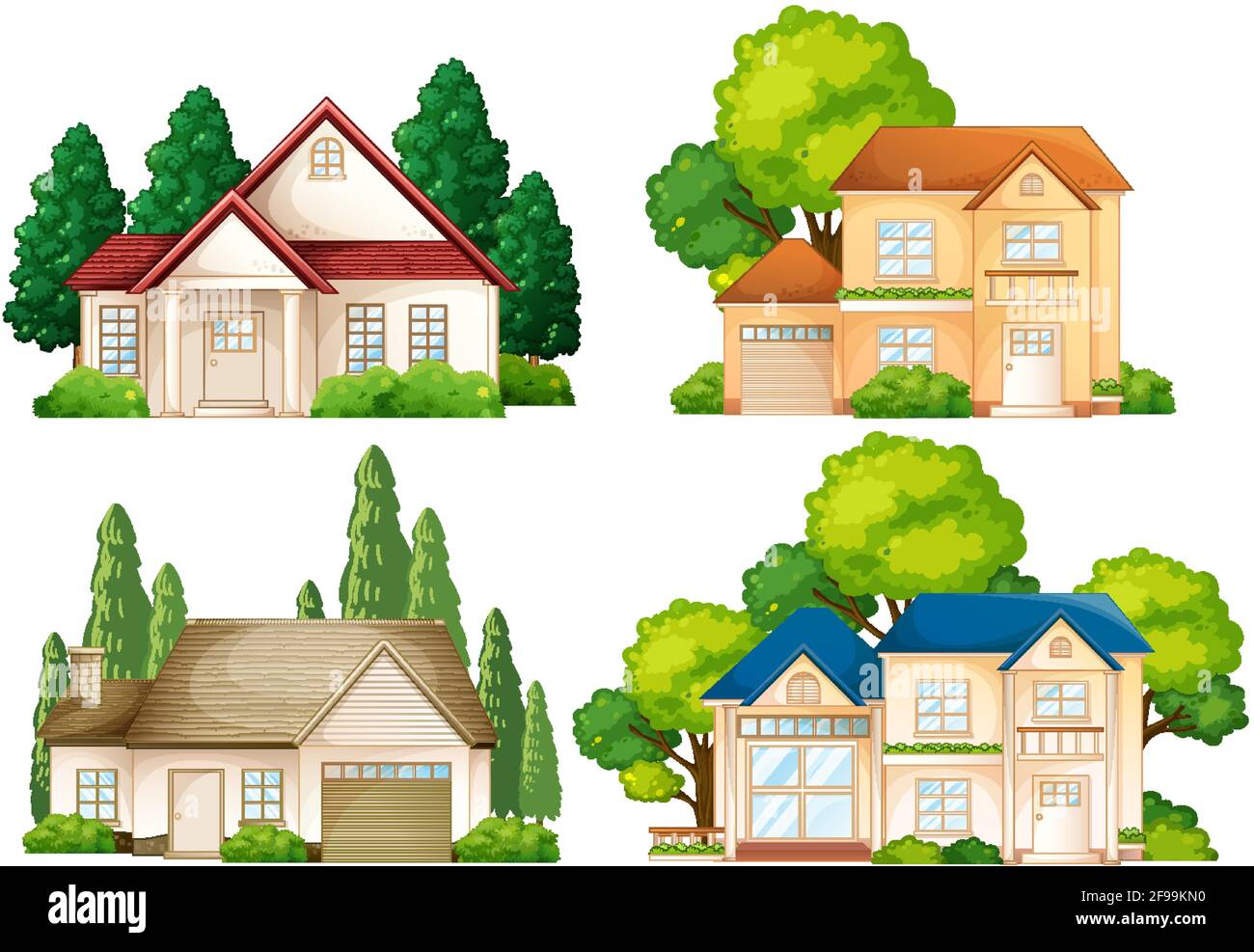 Set of different types of houses isolated illustration Stock Vector