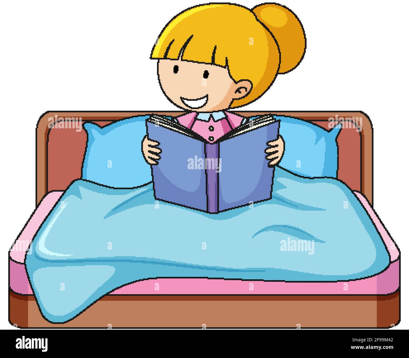 A girl reading book and sitting on a bed illustration Stock Vector ...