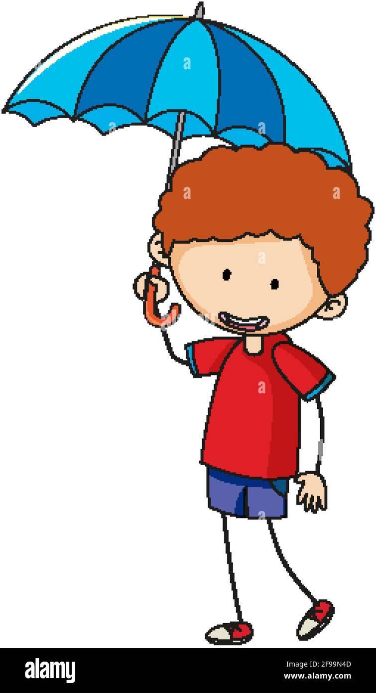 Boy holding umbrella cartoon character illustration Stock Vector Image ...