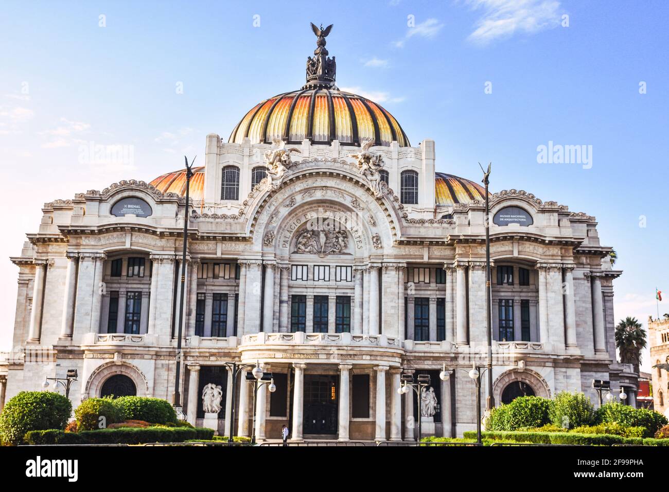 view of the Palacio de Bellas Artes or Palace of Fine Arts, a famous theater, museum and music venue in Mexico City closed during the coronavirus outb Stock Photo