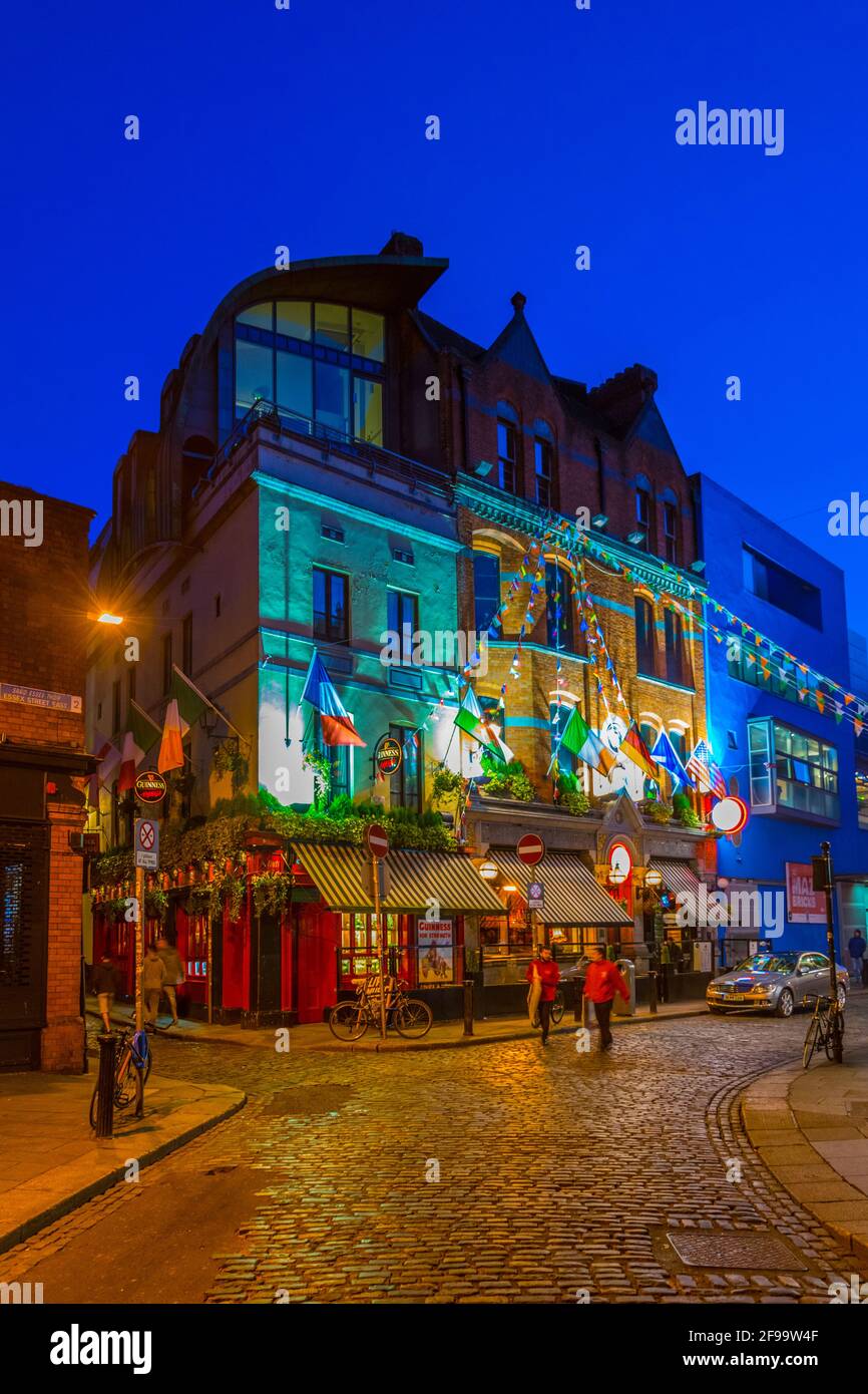 DUBLIN, IRELAND, MAY 10, 2017 night view of the temple bar district in