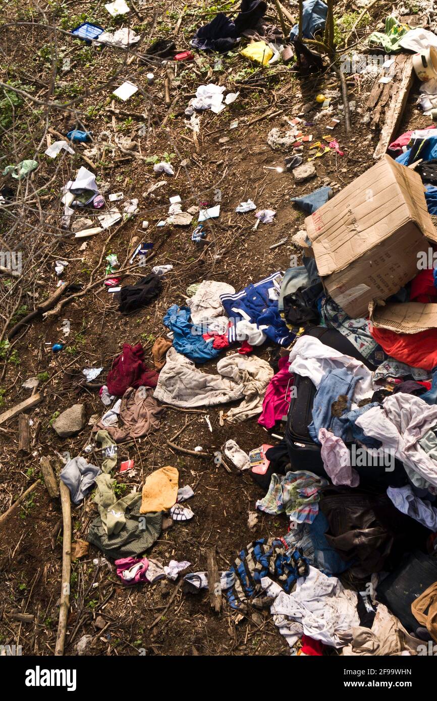 garbage abandoned in nature Stock Photo