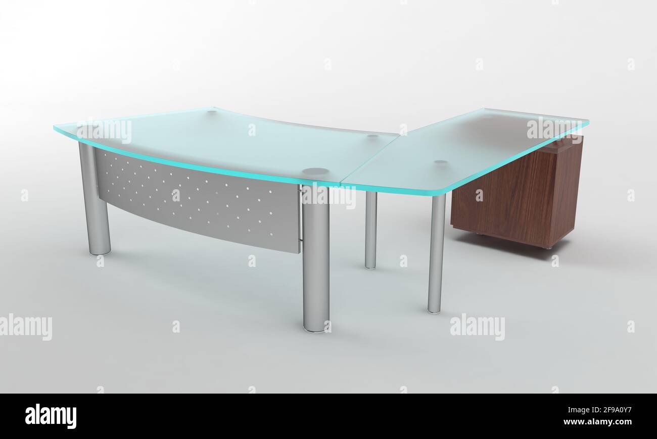3D rendering of a modern office glass table isolated on a white ...