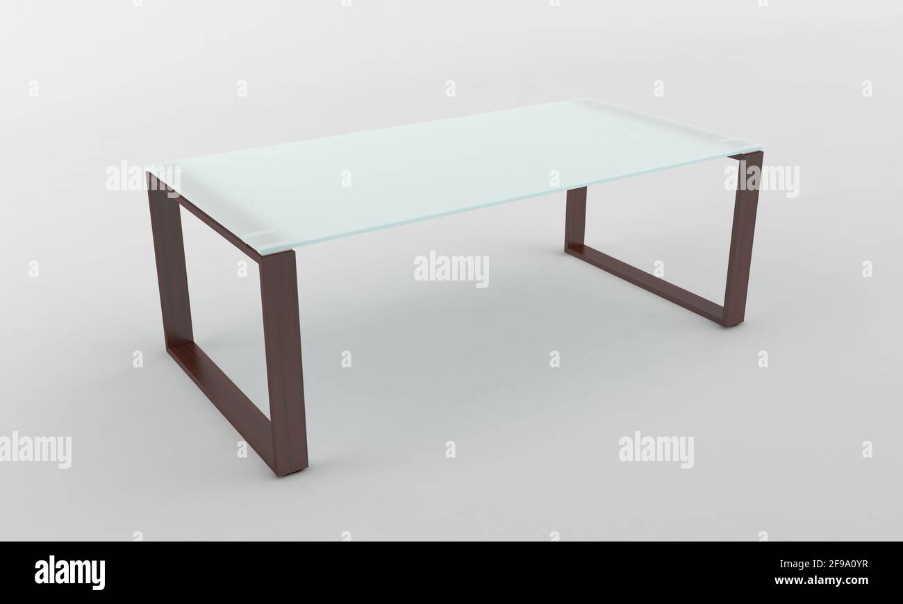 3D rendering of a simple rectangular office glass table isolated on a ...