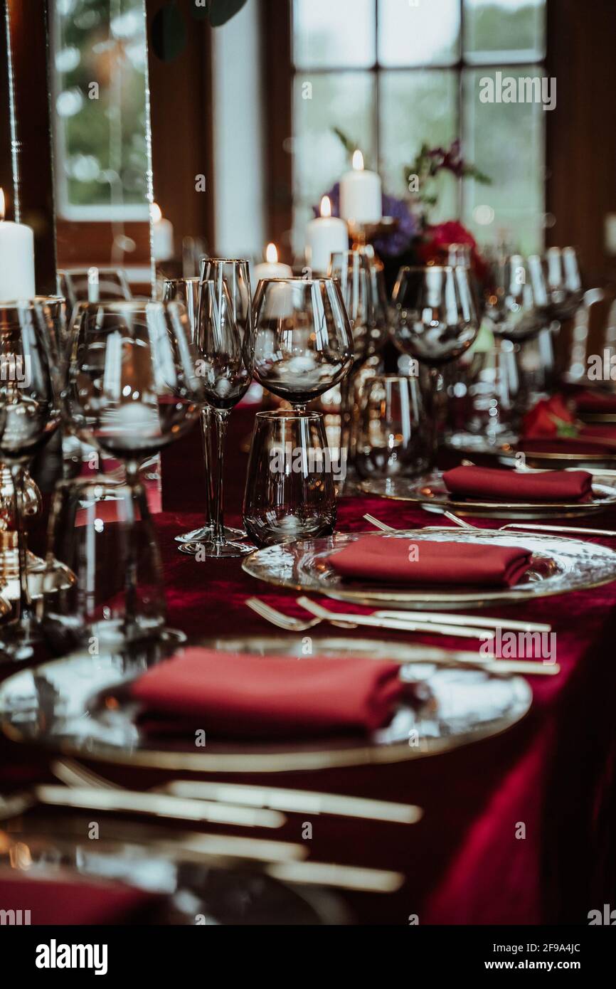 Vertical shot of luxury dining table set Stock Photo - Alamy