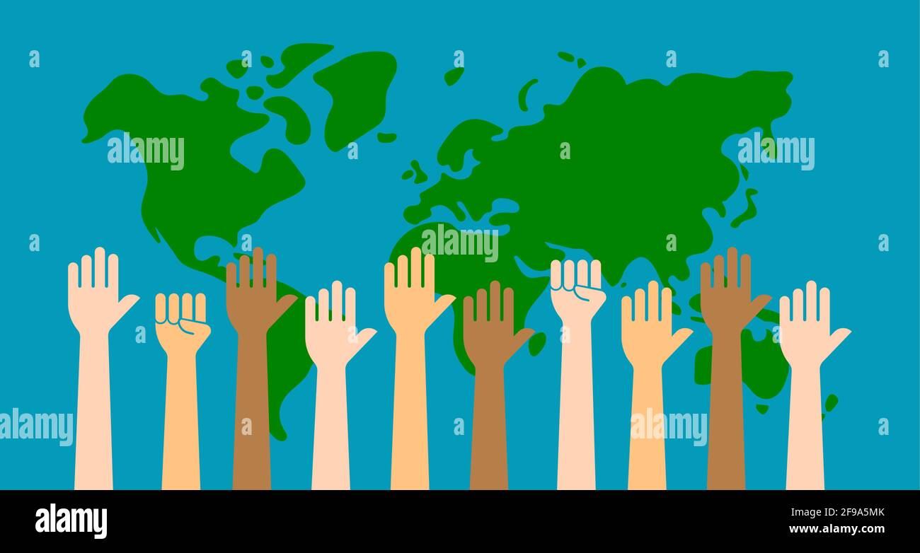 All Races Sign Various races raising their hands vector illustration (anti racism ...