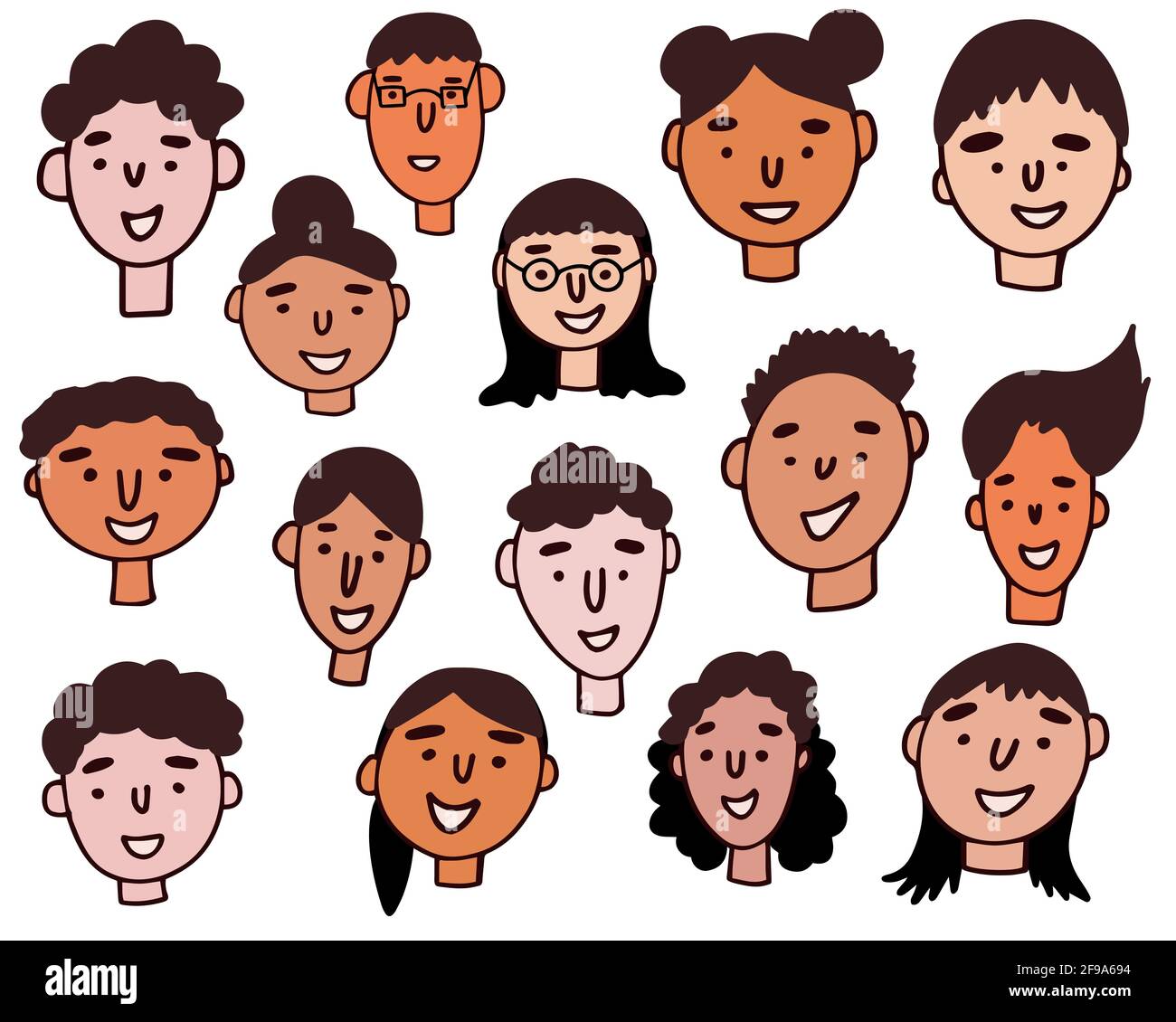 Set of peoples  graphics. Line art. Different men and  women. Cartoon characters. Vector illustration Stock Vector Image & Art -  Alamy