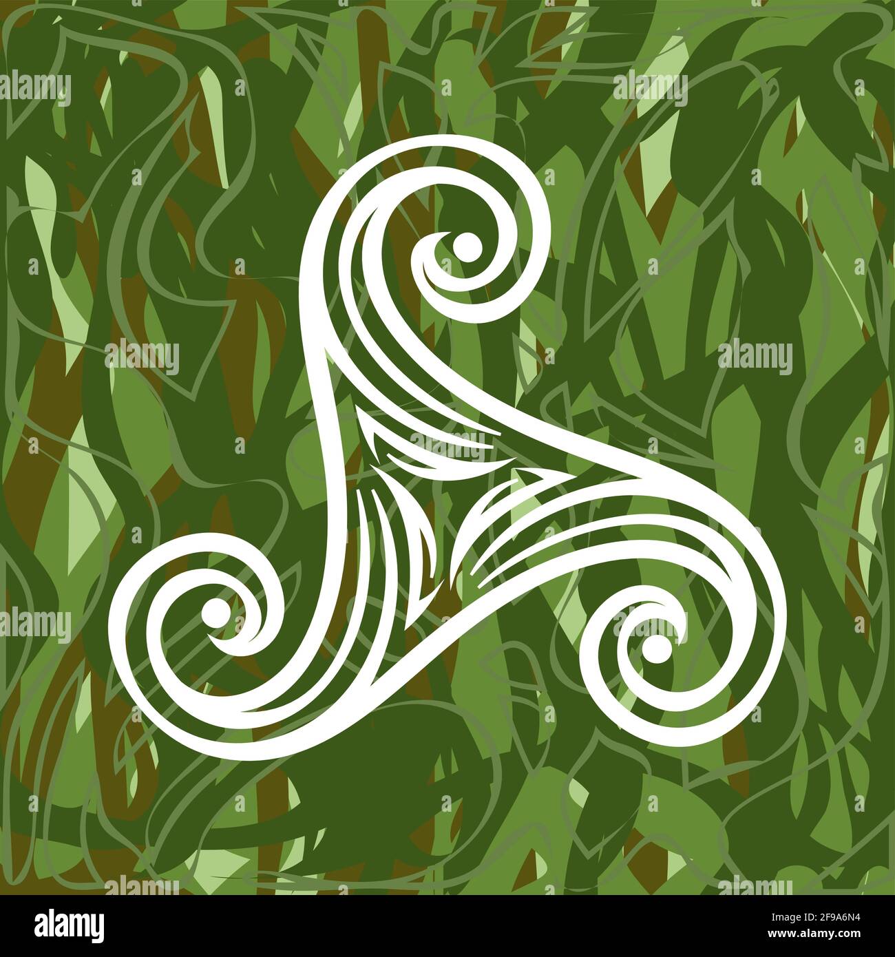 white pagan celtic druid symbol triskele on green grass background Stock Vector