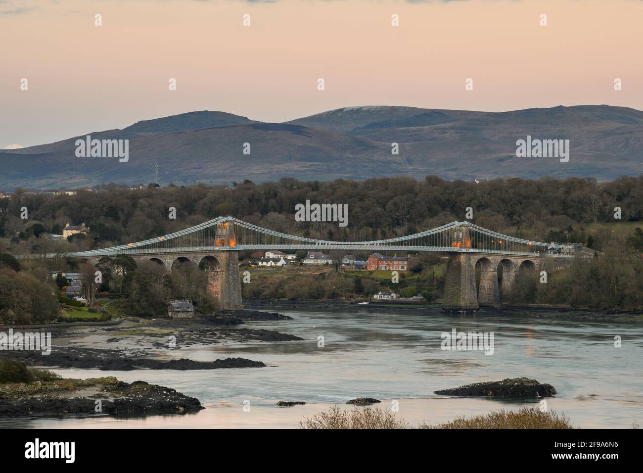 Menai Bridge Anglesey,Uk. telford, Stock Photo