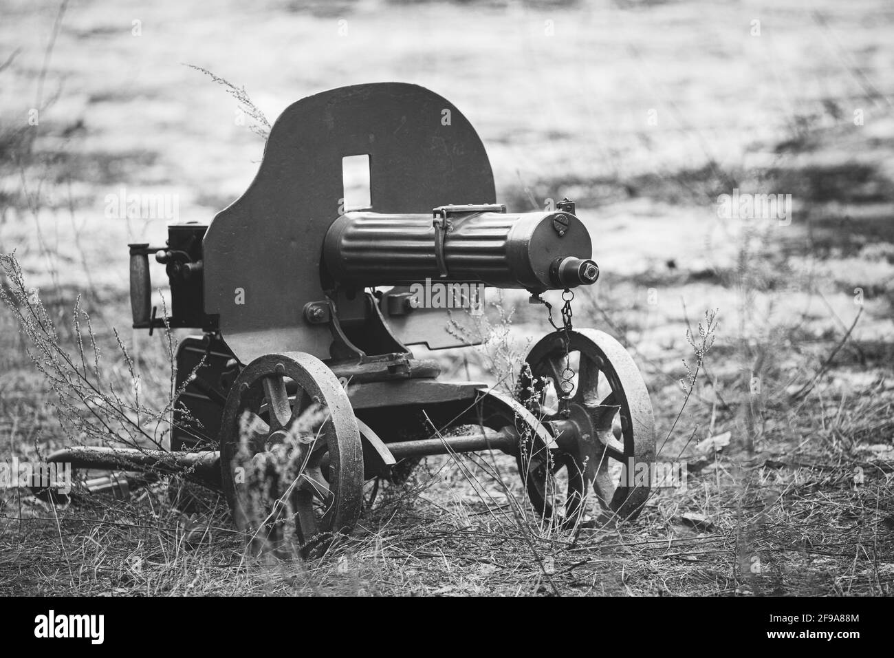 PM M1910 was a heavy machine gun used by the Imperial Russian Army during World War I and the Red Army during Russian Civil War and World War II Stock Photo