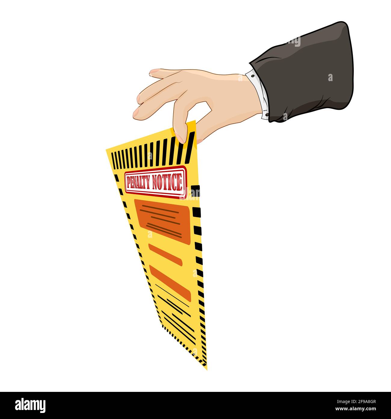 Warden hand holding violation ticket. Hand holding a fine ticket. Police charge bill for speeding or traffic law offense. Stock vector illustration Stock Vector