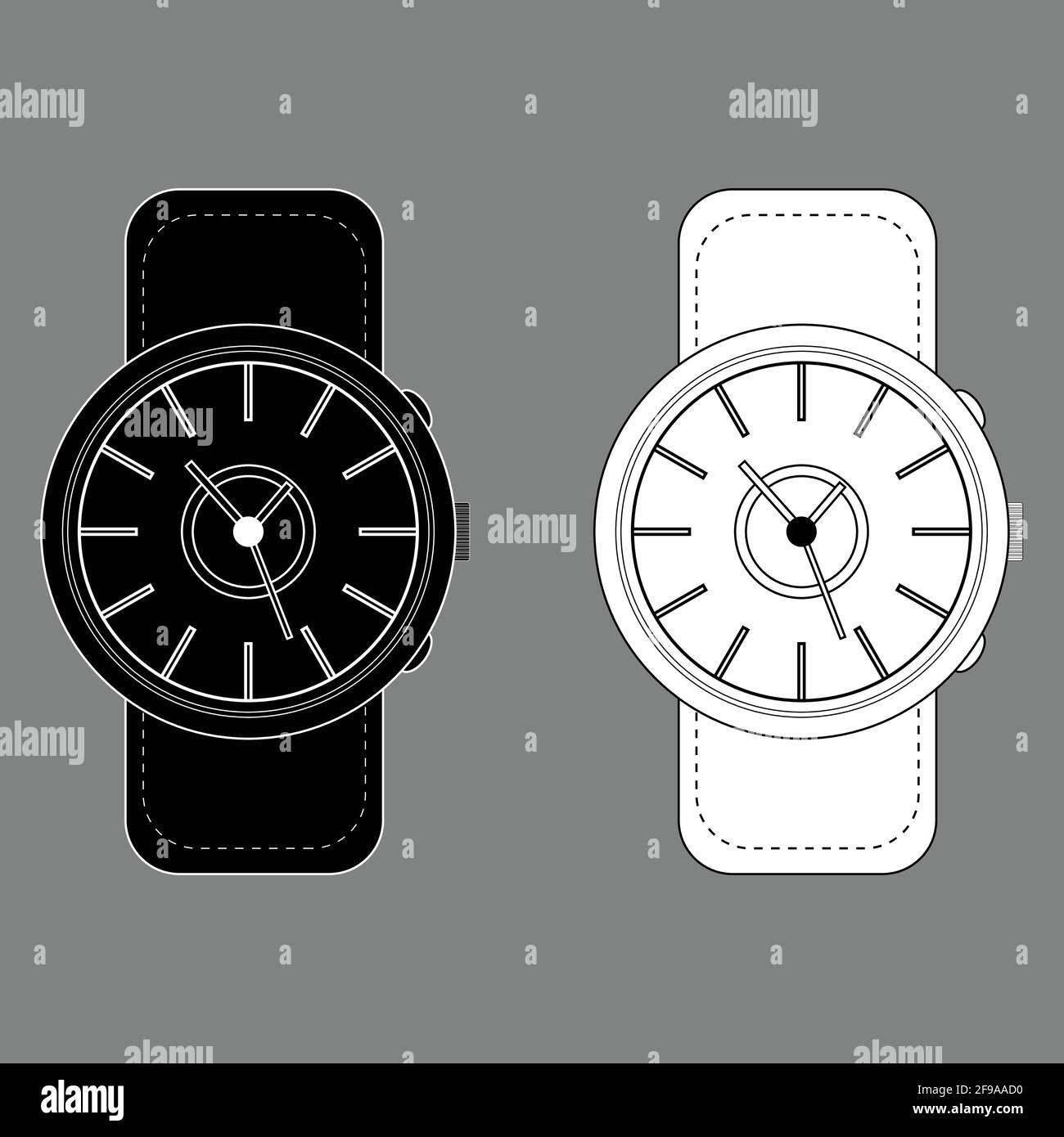 Analog watch with 3 buttons black white outline Stock Vector Image