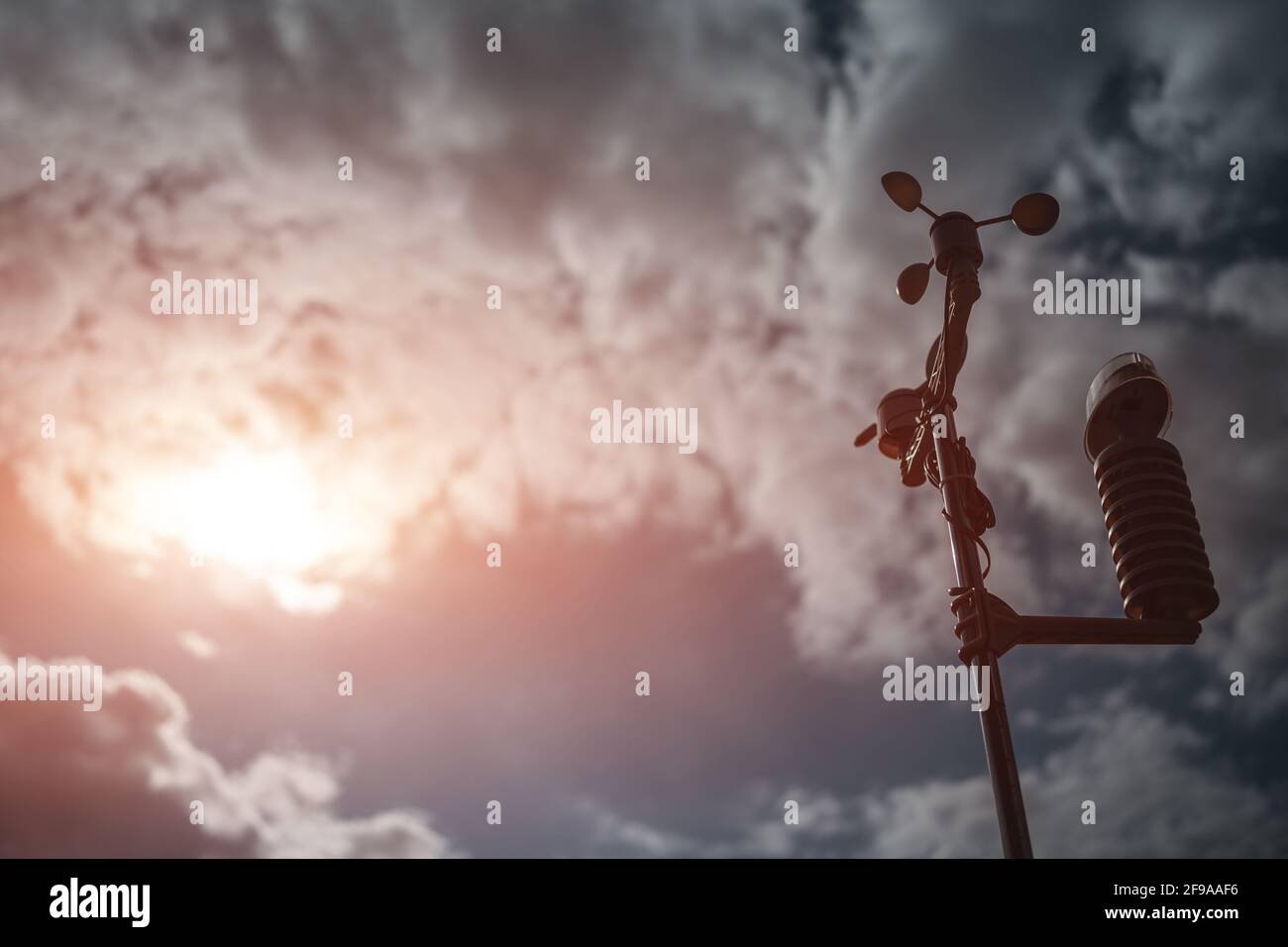 modern anemometer or weather wind vane for measuring meteorology conditions Stock Photo