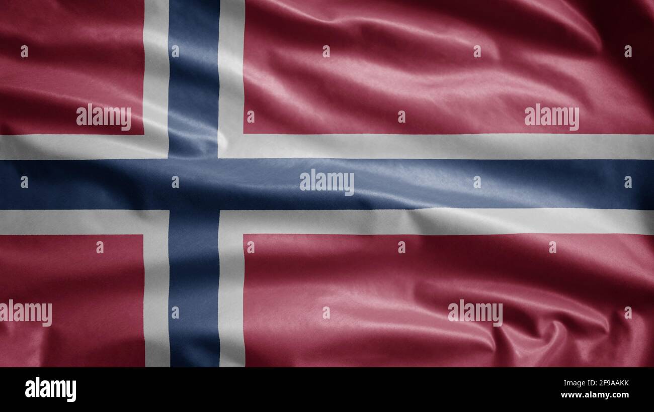 Norwegian flag waving in the wind. Close up of Norway banner blowing ...