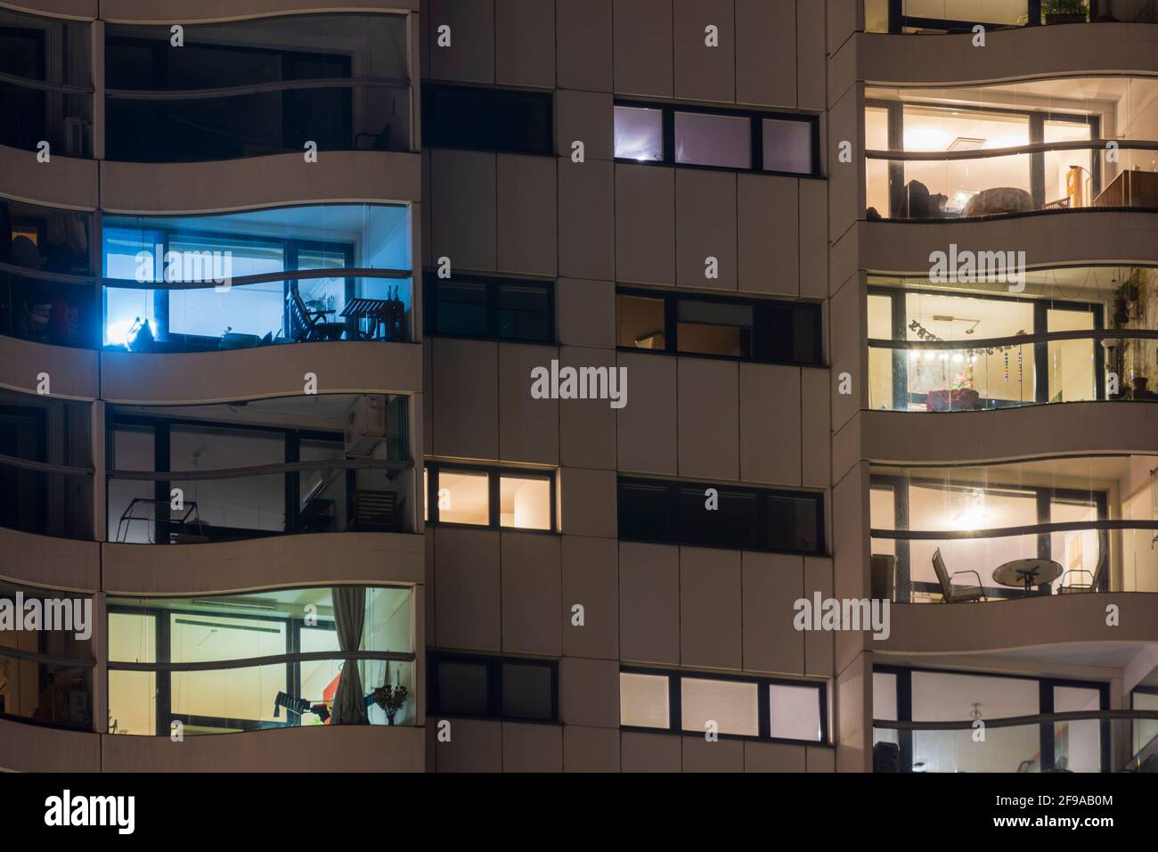 Vienna, apartment building, lit apartments, night, loggias, highrise