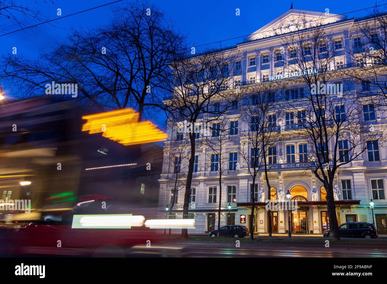 Vienna, hotel Imperial at street Kärntner Ring, streetcar in 01. Old Town, Wien, Austria Stock Photo
