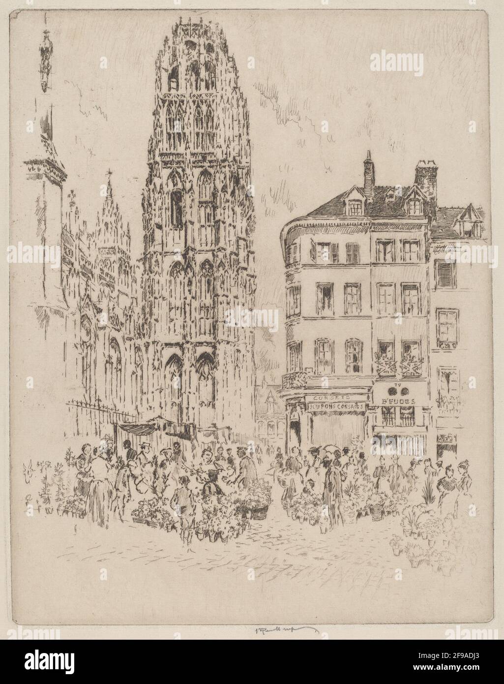 Flower Market and Butter Tower, Rouen, 1907. Stock Photo