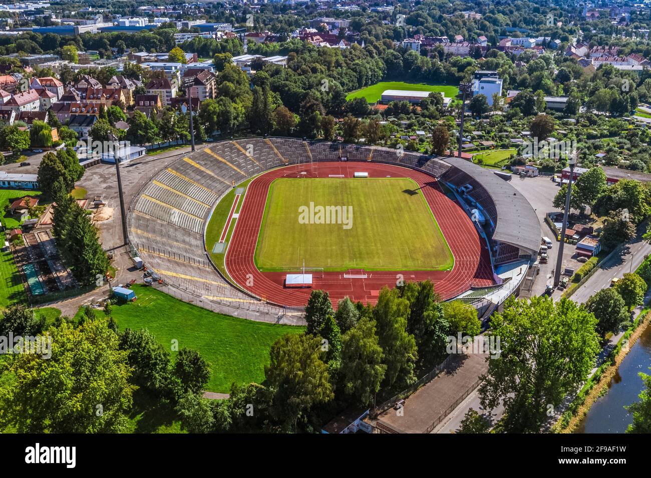 Aerial view to Augsburg and the Rosenau Stadium Stock Photo - Alamy