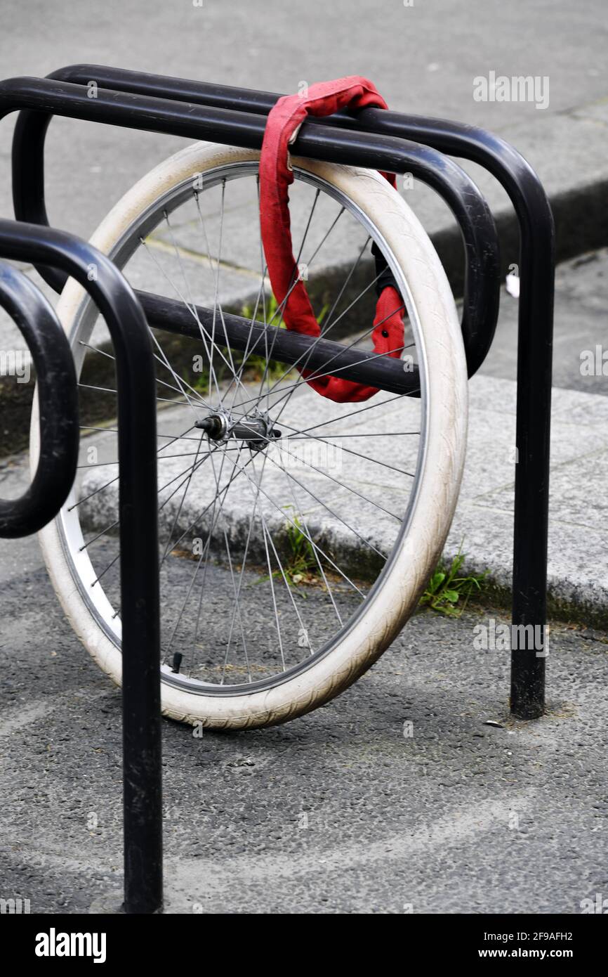Stolen Bike Wheel - Paris - France Stock Photo