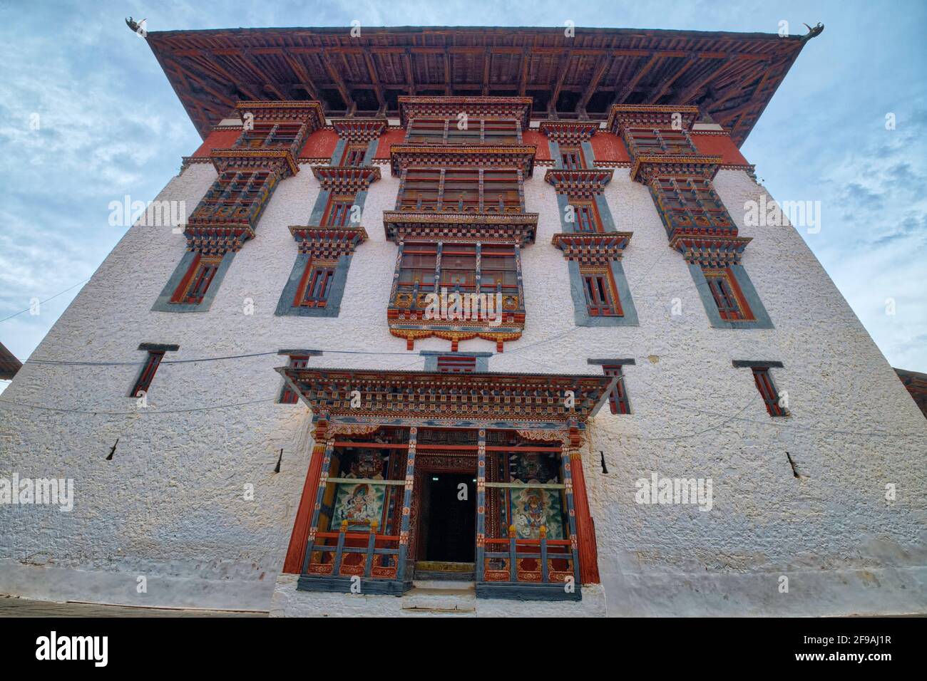 The Punakha Dzong standing by riverside is more than the landmark and administrative center of Punakha, but also the winter residence of the Central M Stock Photo