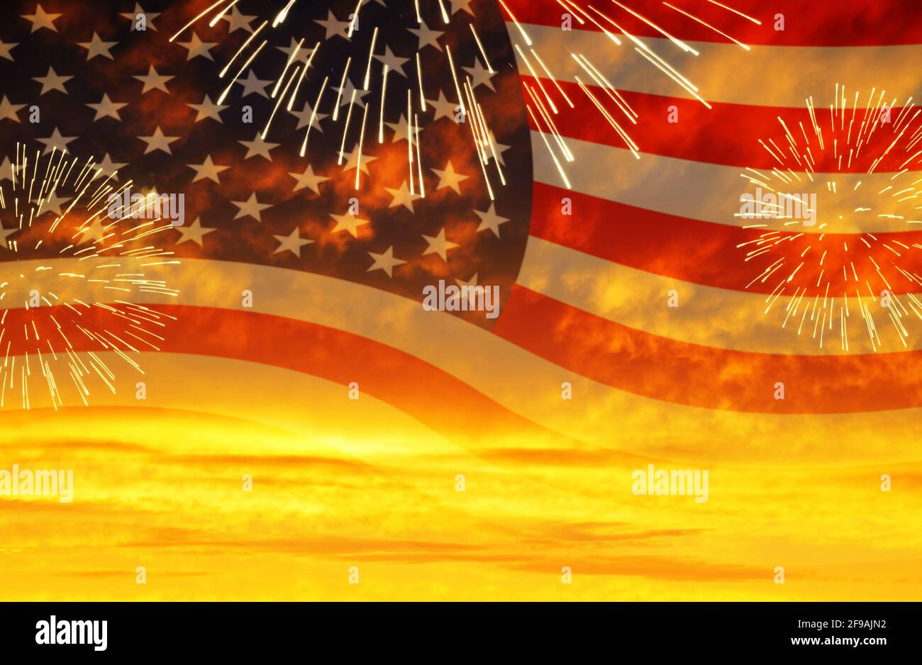 Sunset sky with Usa Flag And Fireworks. Background For 4th of July ...