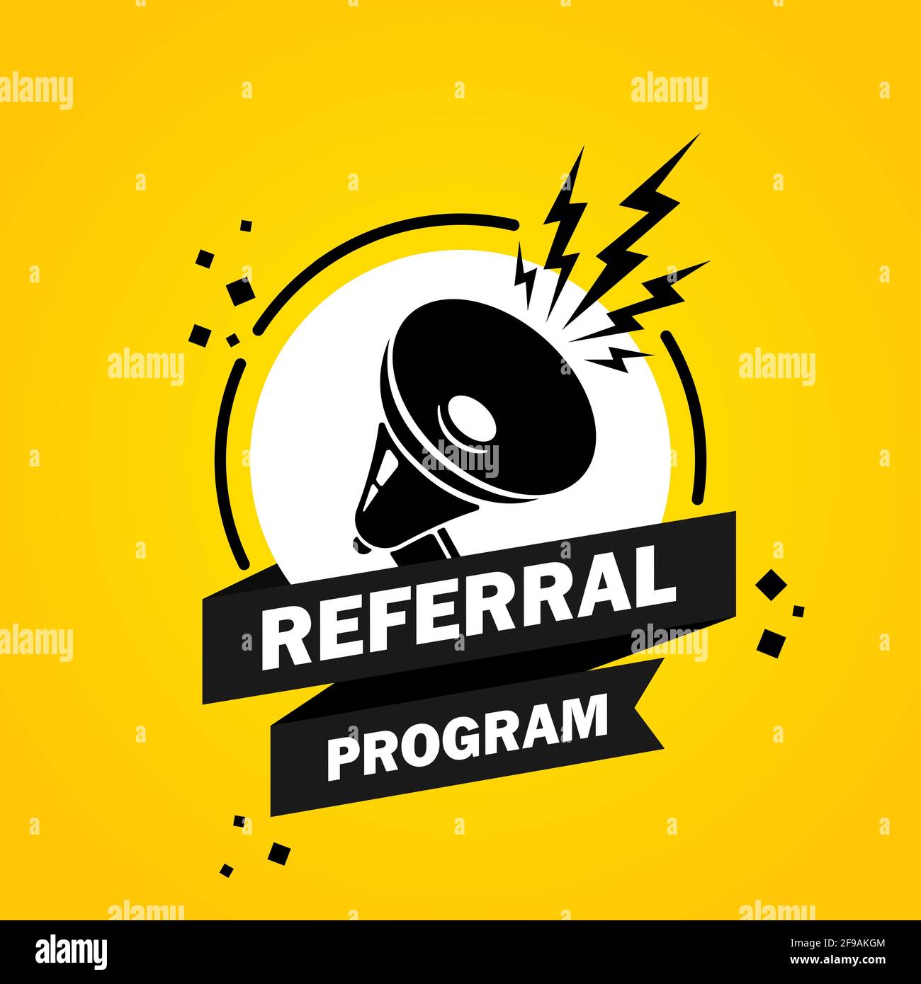 Megaphone with Referral program speech bubble banner. Loudspeaker. Label for business, marketing and advertising. Vector on isolated background. EPS 1 Stock Vector