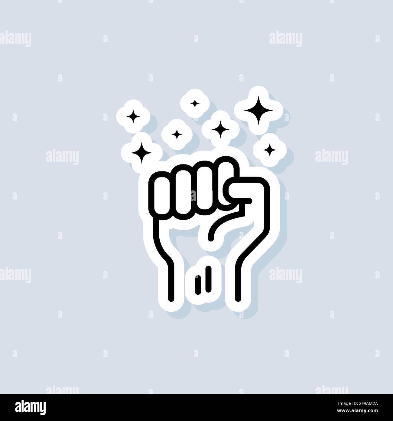 Motivation sticker. Fist up. Success, strenght concept. Fist of a man s hand. Protest. Vector on isolated background. EPS 10. Stock Vector