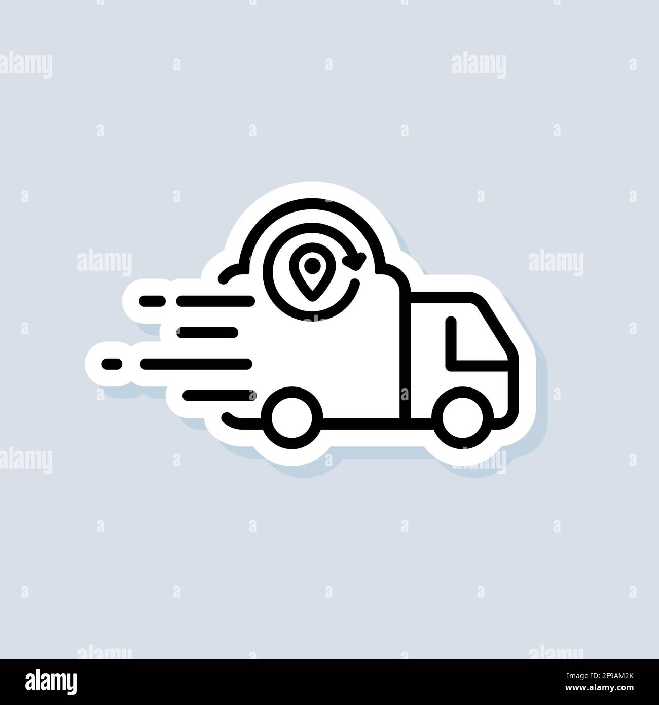 Fast delivery sticker. Track service. Truck shipping. UI icon. Express delivery logo