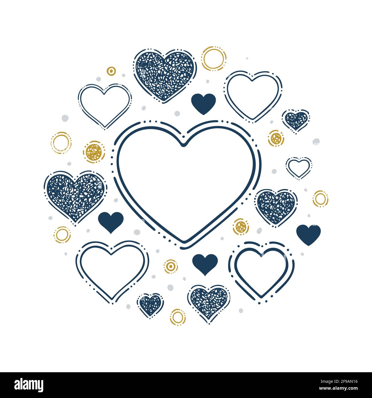 Hearts. Hand drawn hearts outline icons and design elements. Doodle drawing different hearts symbols illustration. Part of set. Stock Vector